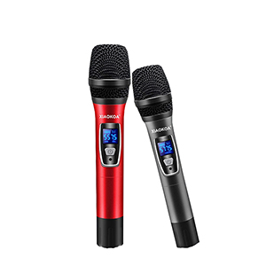 Paire microphone Karaoké Sans Fil UHF Double Canal Portatif Cardioïde Faible Distorsion, Récepteur Rechargeable Portée 80m 1800mAh